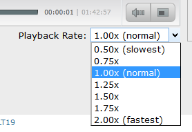 Image of a video player showing a dropdown of playback speed options.